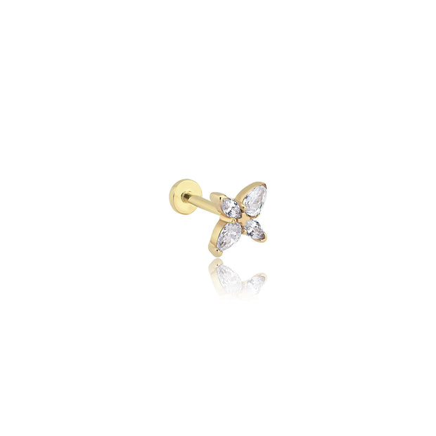 14k Gold Stone Flower Minimal Tragus Piercing