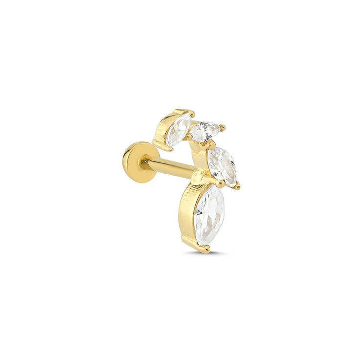 14k Gold Asymmetrical Tragus Piercing with Marquise Stone