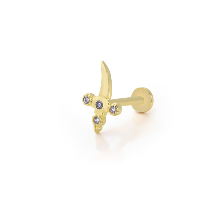 14k Gold Sword Model Stone Tragus Piercing