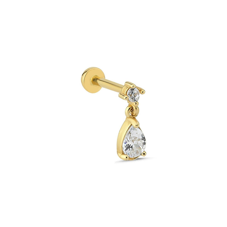 14k Gold Drop Tragus Piercing on Solitaire Tip