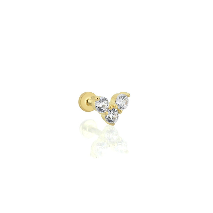 14k Gold Three Stone Tragus Piercing