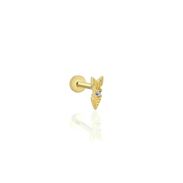 14k Gold Arrow Model Single Stone Tragus Piercing