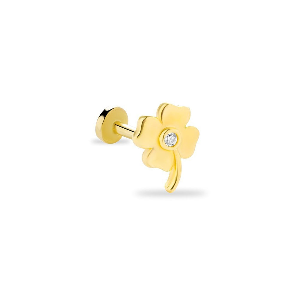 14k Gold Solitaire Clover Tragus