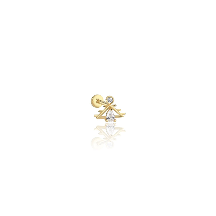 14k Gold Drop Stone Triangle Tragus