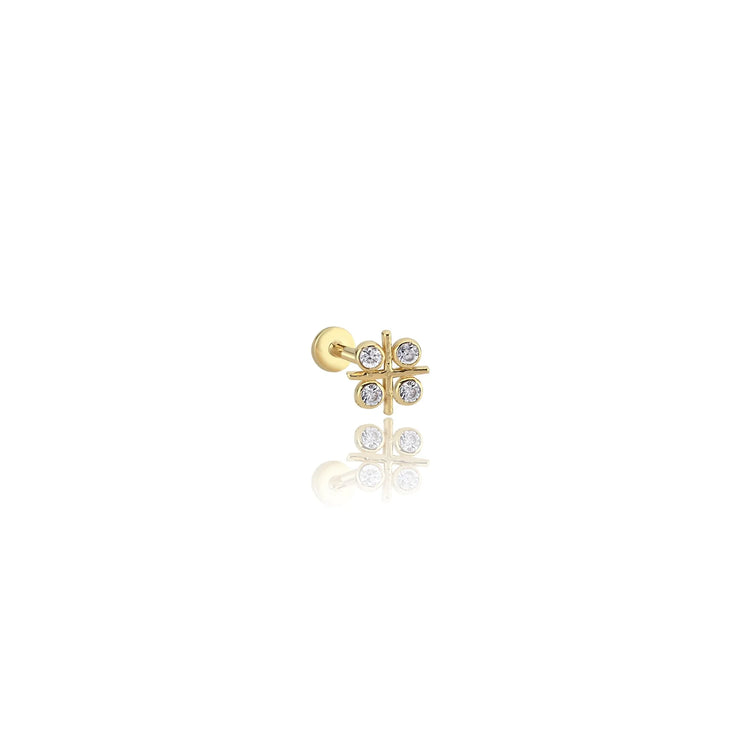 14k Gold Four Stone Square Tragus