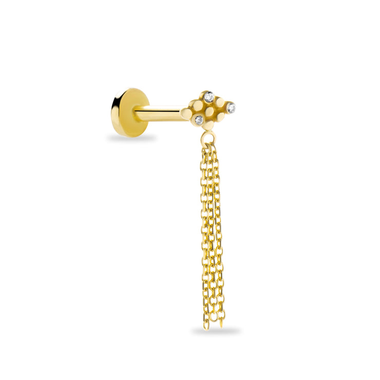 14k Gold Three Stone Dangling Tragus