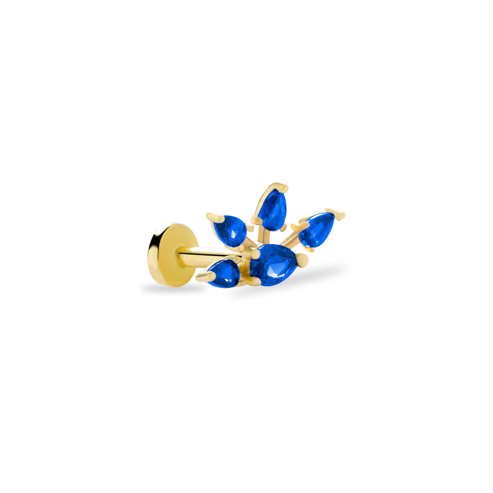 14k Gold Four Arrows Tragus with Blue Stone