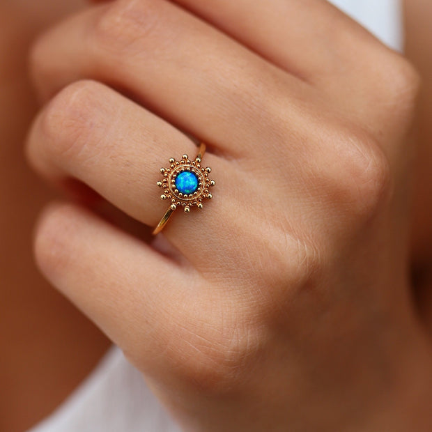 14k Gold Opal Sun Ring