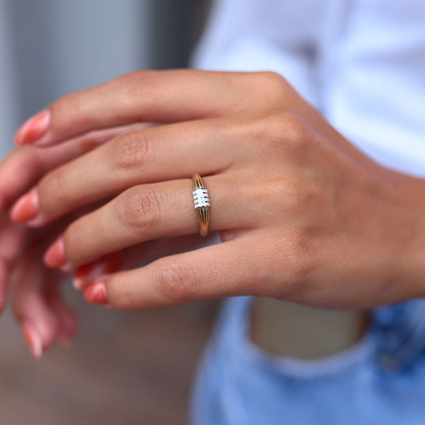 14k Gold Crystal Enamel Linear Ring