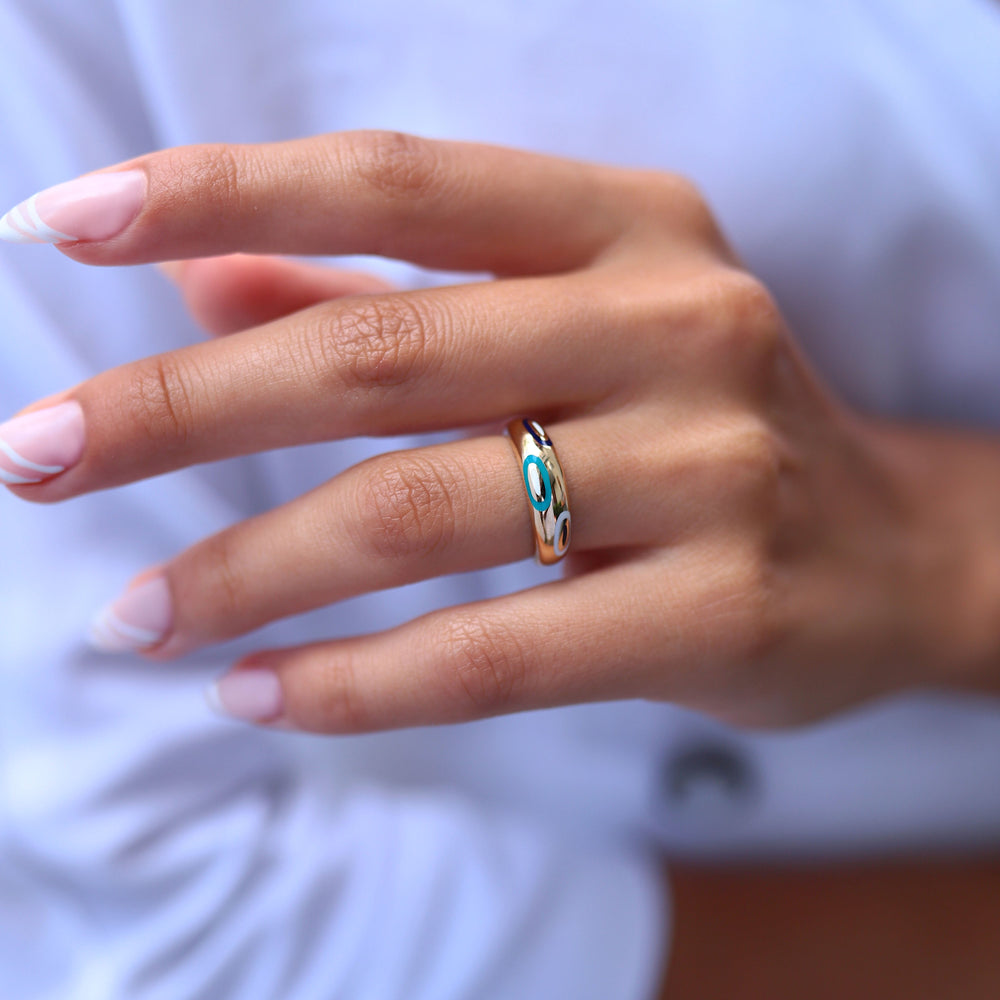 14k Gold Enamel Evil Eye Ring