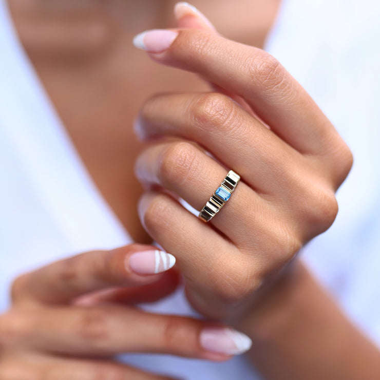 14k Gold Grooved Rainbow Ring