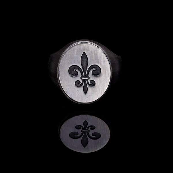 Men’s Sterling Silver Fleur De Lys Embroidered Ring