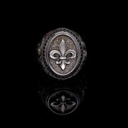 Men’s Sterling Silver Fleur De Lis Champagne Stone Oval Ring