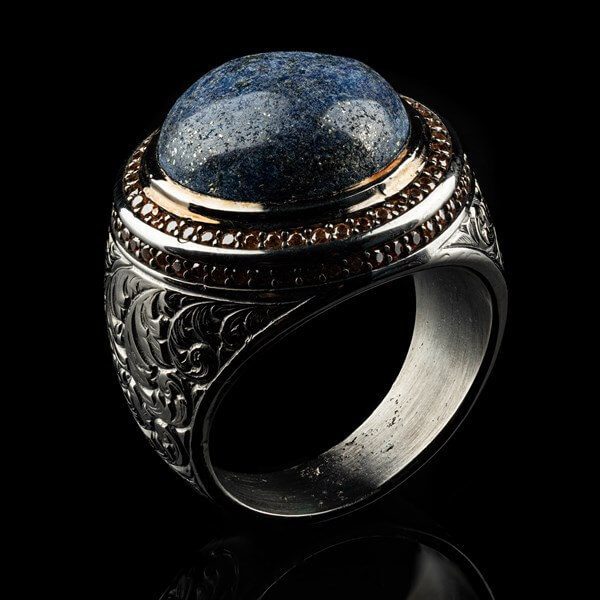 Men’s Sterling Silver Round Lapis Lazuli Ring