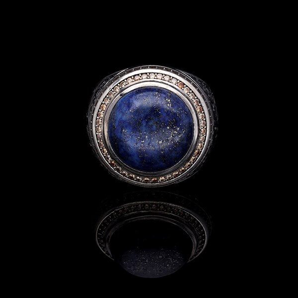 Men’s Sterling Silver Round Lapis Lazuli Ring