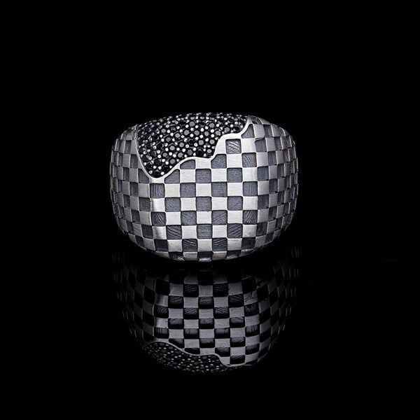 Men’s Sterling Silver Modern Checker Ring