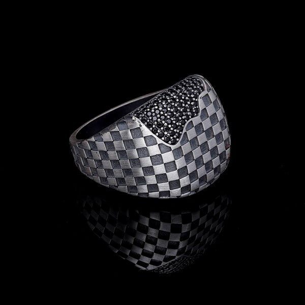 Men’s Sterling Silver Modern Checker Ring