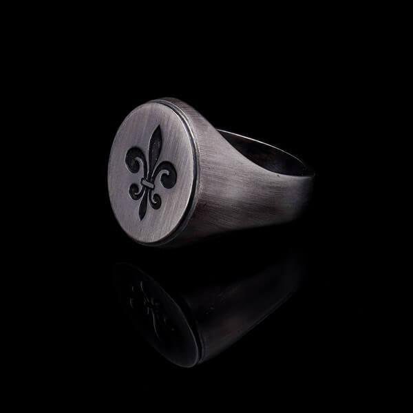 Men’s Sterling Silver Fleur De Lys Embroidered Ring