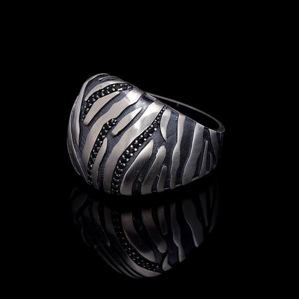 Men’s Sterling Silver Tiger Pattern Stone Ring