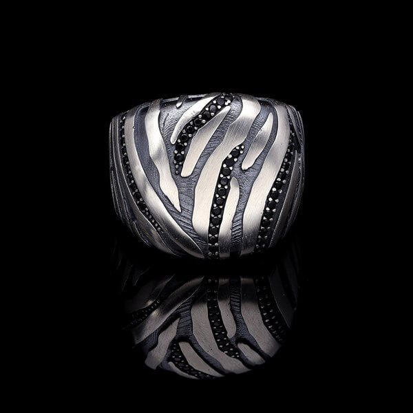 Men’s Sterling Silver Tiger Pattern Stone Ring