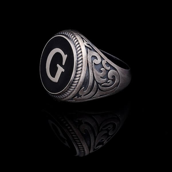 Men’s Sterling Silver Matte Enamel Personalized Ring