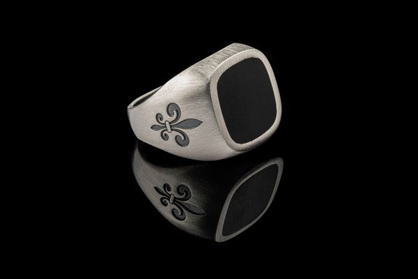 Men’s Sterling Silver Black Square Stone Ring