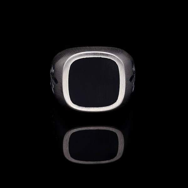 Men’s Sterling Silver Black Square Stone Ring