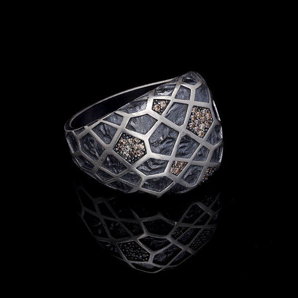 Men’s Sterling Silver Champagne Stone with Handmade Ring