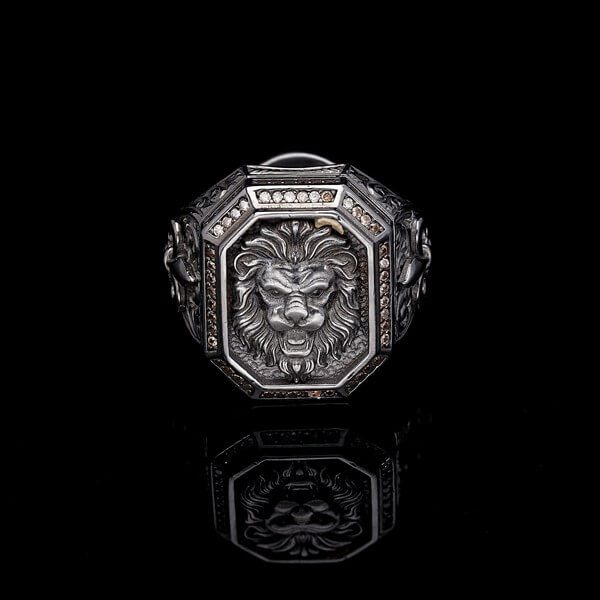 Men’s Sterling Silver Lion Octagonal Ring