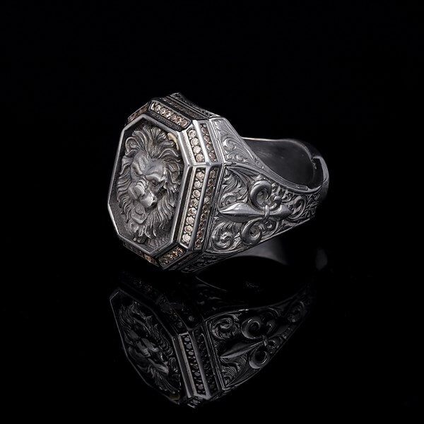 Men’s Sterling Silver Lion Octagonal Ring