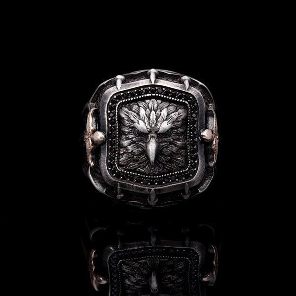 Men’s Sterling Silver Black Stone Eagle Ring