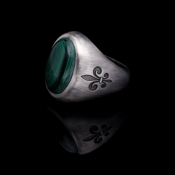 Men’s Sterling Silver Fleur De Lys Malachite Ring