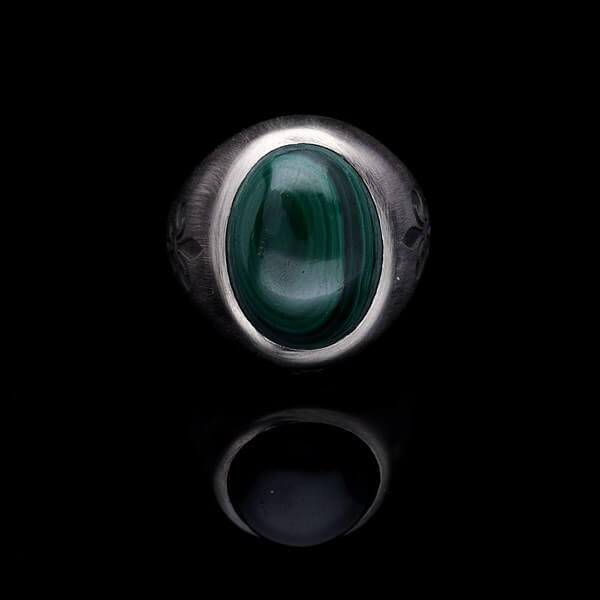 Men’s Sterling Silver Fleur De Lys Malachite Ring