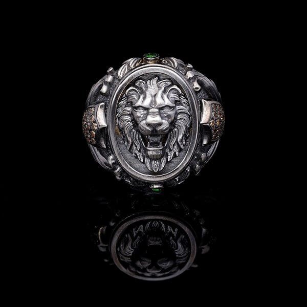 Men’s Sterling Silver Oval Lion Ring