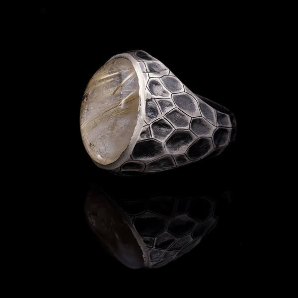 Men’s Sterling Silver Forged Rutyl Quartz