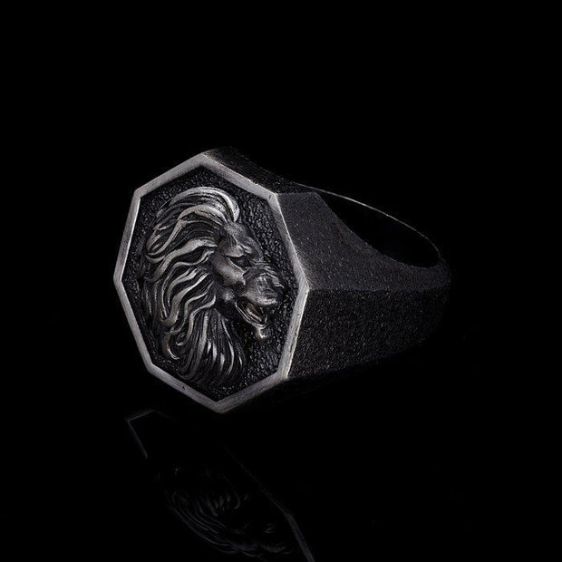 Men’s Sterling Silver Octagon Lion Ring