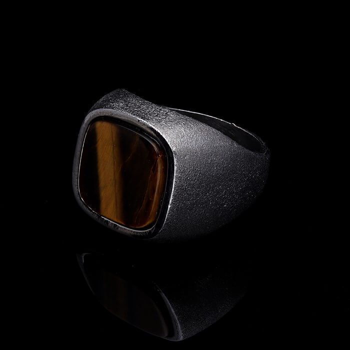 Men’s Sterling Silver Tiger Eye Square Gemstone Ring