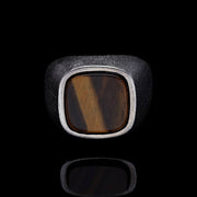 Men’s Sterling Silver Tiger Eye Square Gemstone Ring