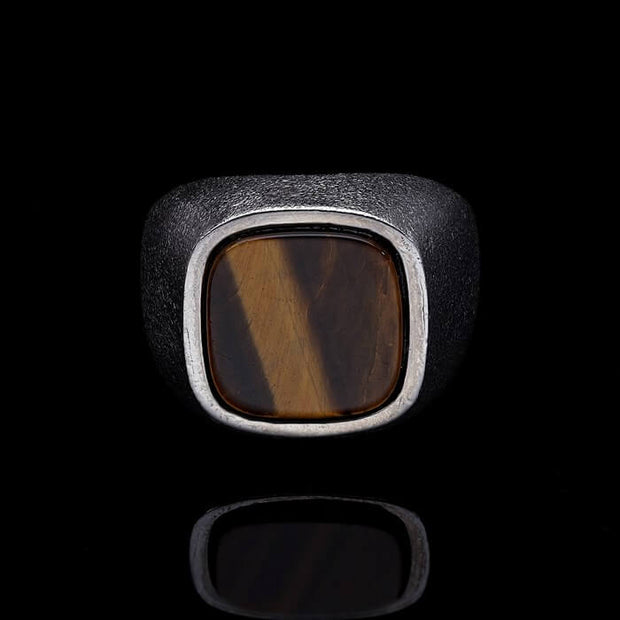 Men’s Sterling Silver Tiger Eye Square Gemstone Ring