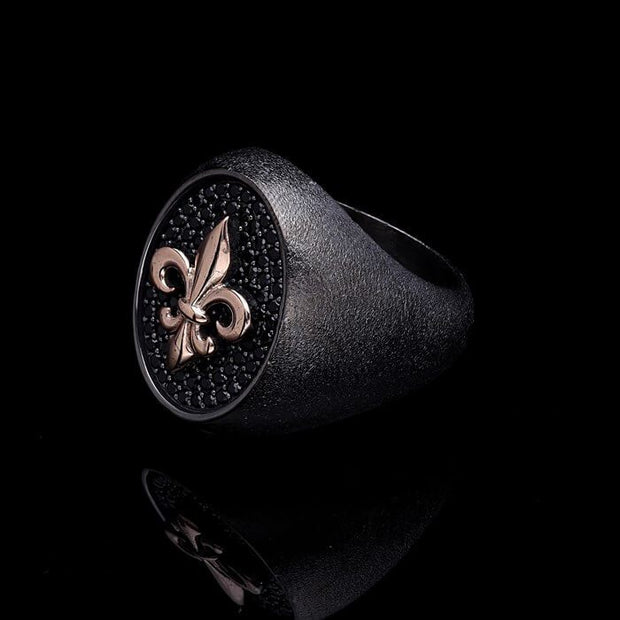 Men’s Sterling Silver Fleur De Lys Gold Plated Ring