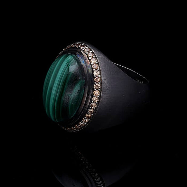 Men’s Sterling Silver Malachite Oval Ring