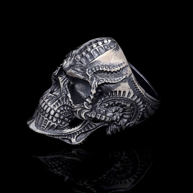 Men’s Sterling Silver Unique Biker Skull Ring