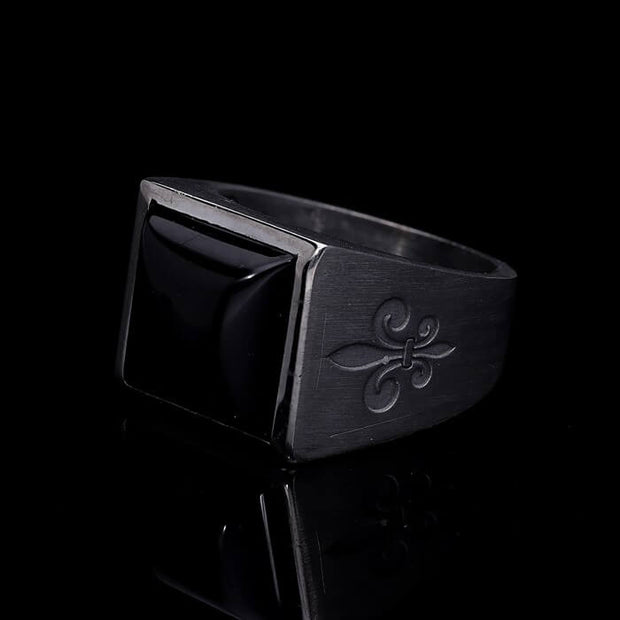 Men’s Sterling Silver Onxy Square Ring