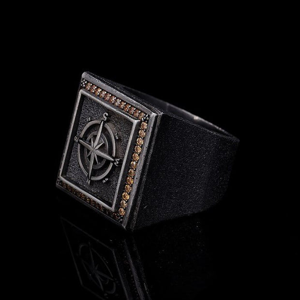 Men’s Sterling Silver Square Compass Ring