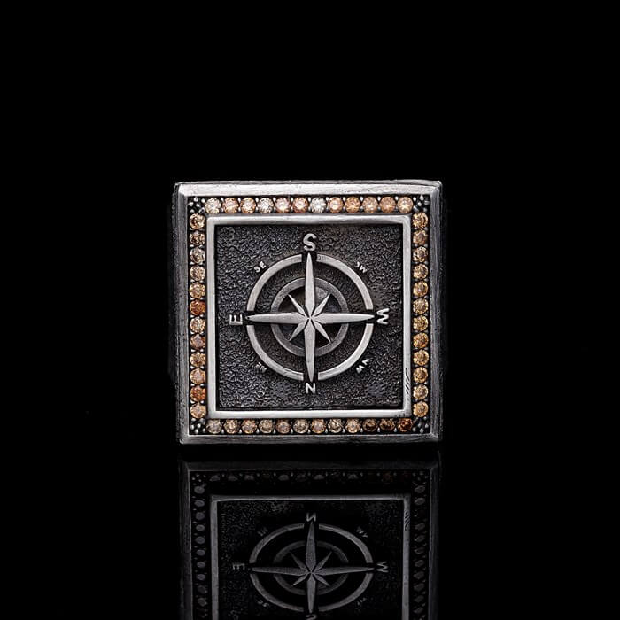 Men’s Sterling Silver Square Compass Ring