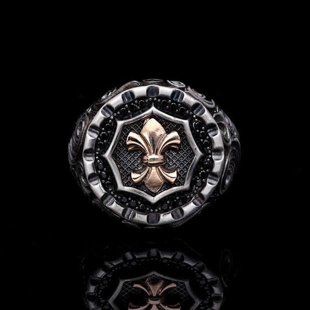 Men’s Sterling Silver Fleur De Lys Gold Plated Ring