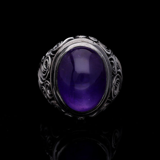 Men’s Sterling Silver Amethyst Oval Ring