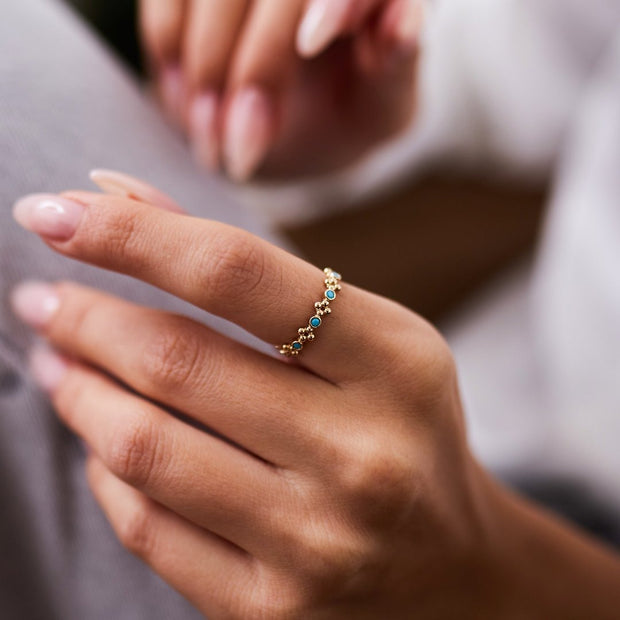 14k Gold Buds Turquoise Ring