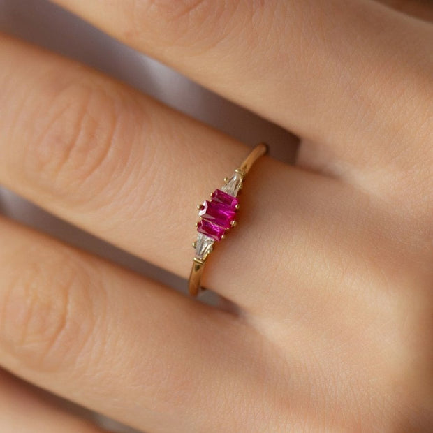 14k Gold Colorful Baguette Stone Ring