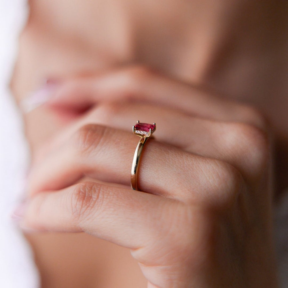 14k Gold Pink Tourmaline Mini Baguette Ring